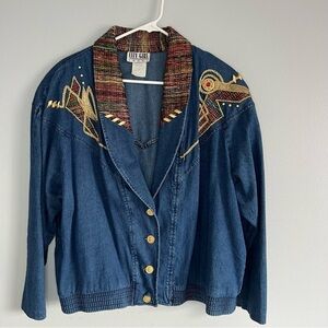 Vintage CITY GIRL SPORT Embroidered Denim Blazer  Womens Sz 16 Western Retro